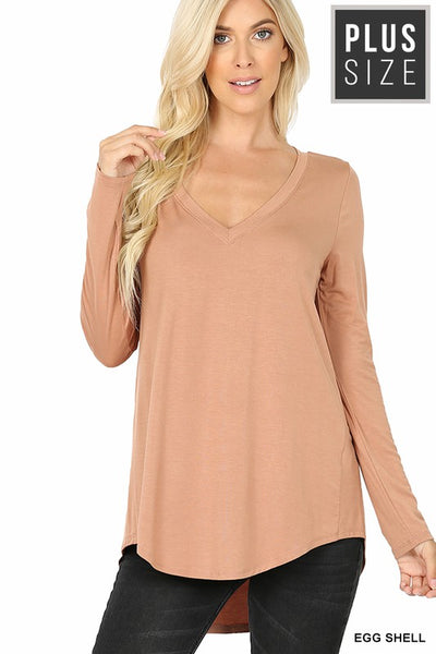 Clothing - Top - For Ladies - Plus Size Premium Luxe Rayon Long Sleeve V-Neck