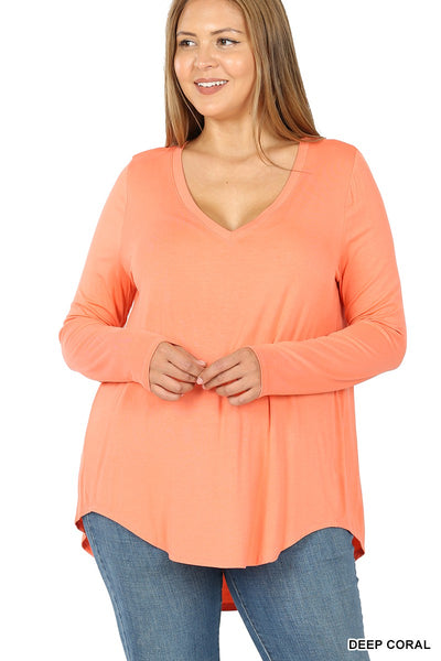 Clothing - Top - For Ladies - Plus Size Premium Luxe Rayon Long Sleeve V-Neck