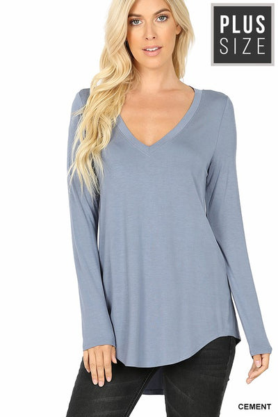 Clothing - Top - For Ladies - Plus Size Premium Luxe Rayon Long Sleeve V-Neck