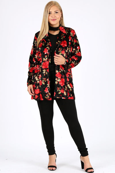 Clothing - Floral Velvet Blazer Jacket