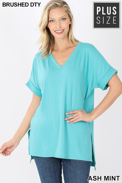 Clothing - V-Neck Tops with Rolled Short Sleeve