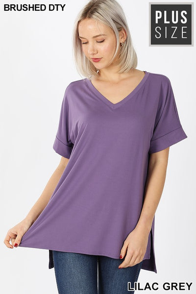 Clothing - V-Neck Tops with Rolled Short Sleeve