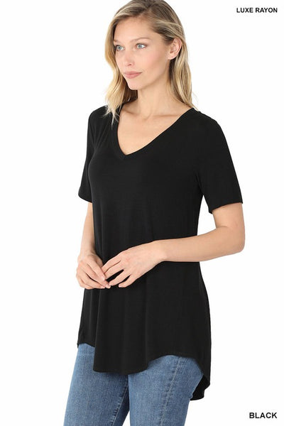 Clothing - Ladies Luxe Rayon Tee - Short Sleeve, V-Neck, Hi-Lo Hem