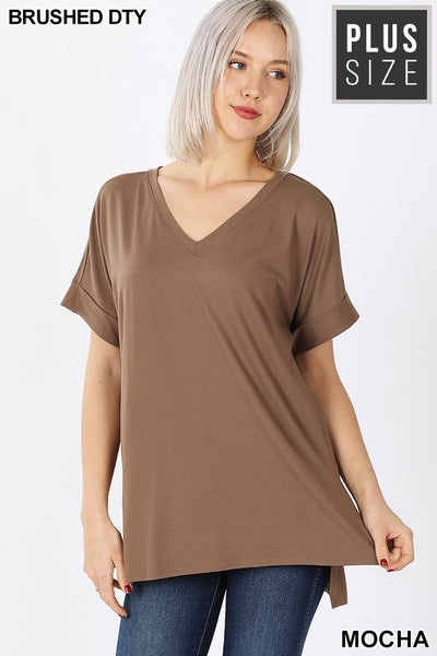 Clothing - V-Neck Tops with Rolled Short Sleeve