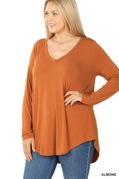 Clothing - Top - For Ladies - Plus Size Premium Luxe Rayon Long Sleeve V-Neck