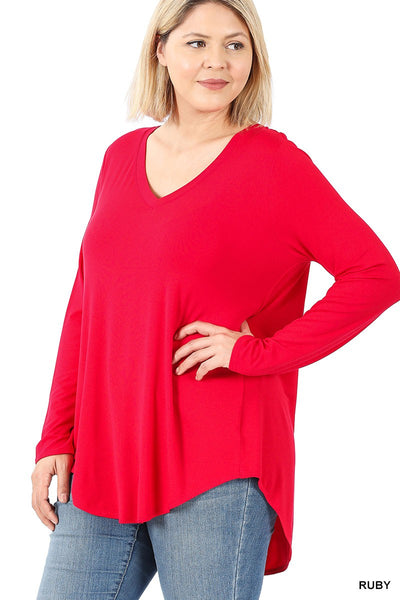 Clothing - Top - For Ladies - Plus Size Premium Luxe Rayon Long Sleeve V-Neck