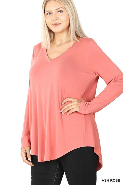 Clothing - Top - For Ladies - Plus Size Premium Luxe Rayon Long Sleeve V-Neck