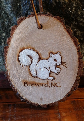 Ornament - White Squirrel on a Log Slice
