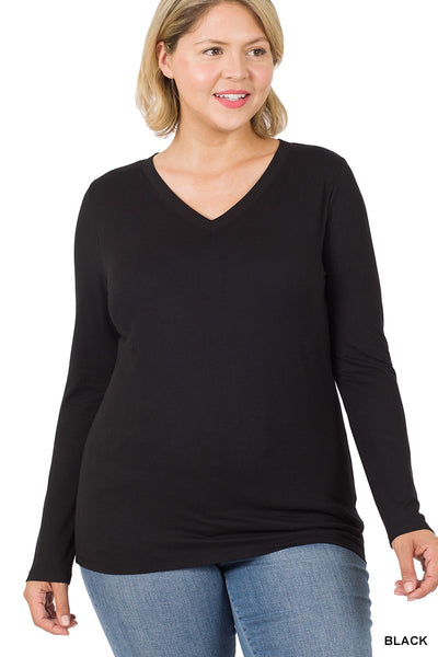 Clothing - Top - For Ladies - Plus Size Brushed Microfiber Long Sleeve V-Neck