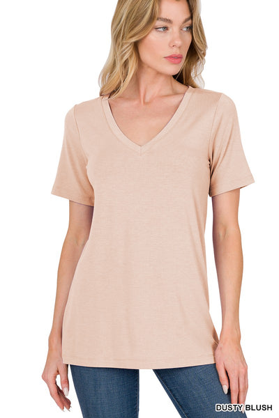 Clothing - Buttery Soft V-Neck Short Sleeve Top Straight Bottom Relaxed Fit in Regular Sizes