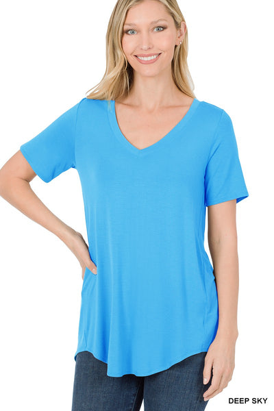 Clothing - Ladies Luxe Rayon Tee - Short Sleeve, V-Neck, Hi-Lo Hem