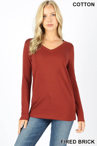 Clothing - Cotton Long-Sleeve V-Neck T-Shirt in Regular & Plus Sizes - Relaxed Fit