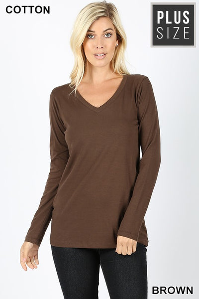 Clothing - Cotton Long-Sleeve V-Neck T-Shirt in Regular & Plus Sizes - Relaxed Fit