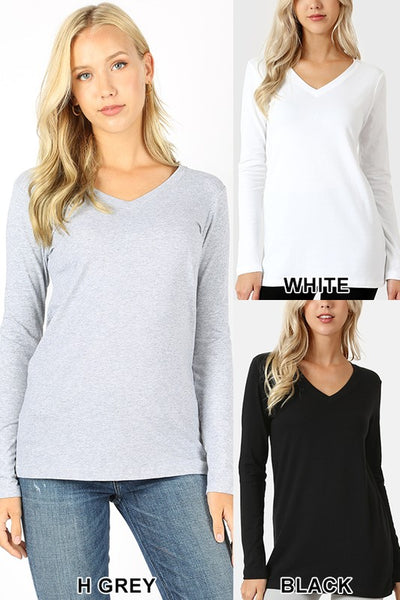 Clothing - Cotton Long-Sleeve V-Neck T-Shirt in Regular & Plus Sizes - Relaxed Fit