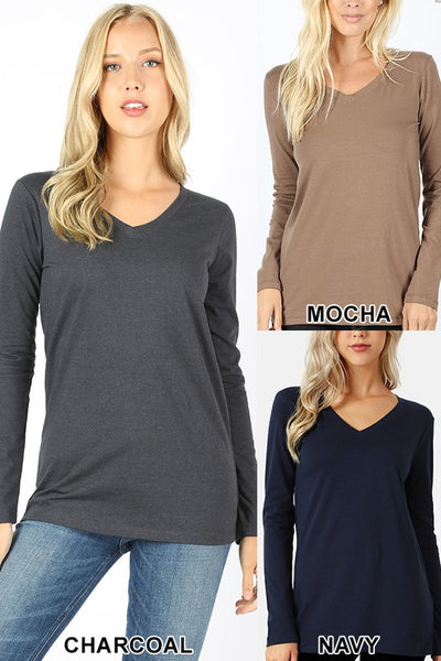 Clothing - Cotton Long-Sleeve V-Neck T-Shirt in Regular & Plus Sizes - Relaxed Fit