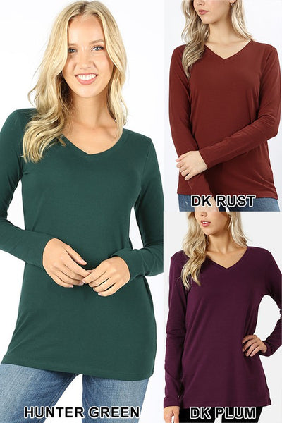 Clothing - Cotton Long-Sleeve V-Neck T-Shirt in Regular & Plus Sizes - Relaxed Fit