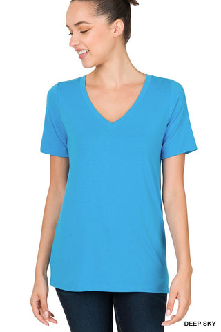 Clothing - Buttery Soft V-Neck Short Sleeve Top Straight Bottom Relaxed Fit in Regular Sizes