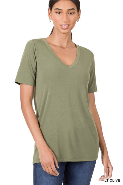 Clothing - Buttery Soft V-Neck Short Sleeve Top Straight Bottom Relaxed Fit in Regular Sizes