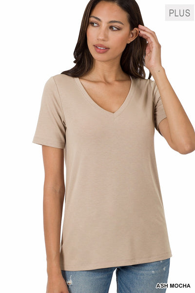 Clothing - Buttery Soft V-Neck Short Sleeve Top Straight Bottom Relaxed Fit in Plus Sizes