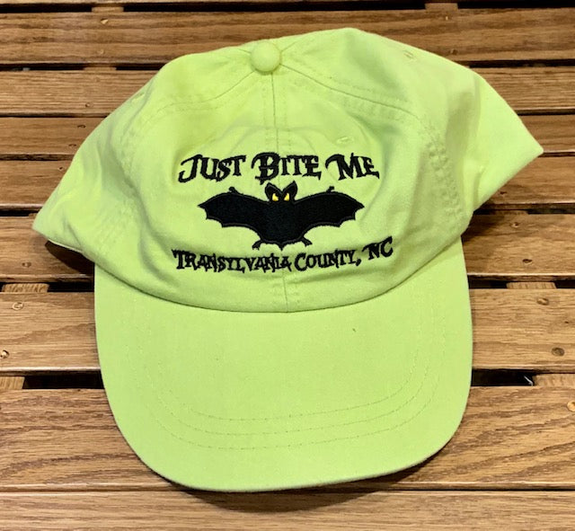 Baseball_Hat_with_Just_Bite_Me_and_Transylvania_County_in_Apple Green Color