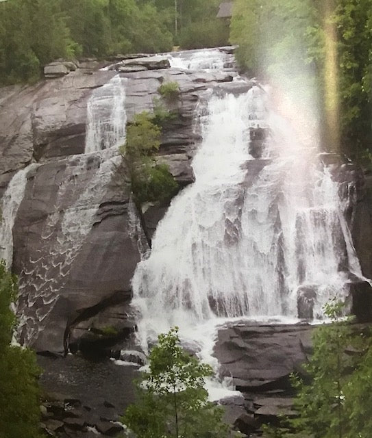High Falls also known as Great Falls and Minnehaha Falls in Transylvania County NC, a 100-foot cascading waterfall in DuPont State Forest featured in Great Waterfalls of North Carolina