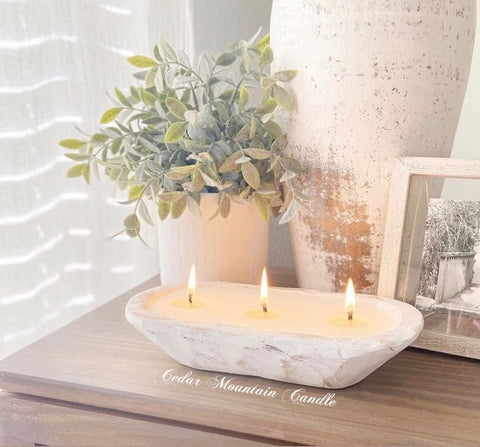Candle - Natural Wood Dough Bowl with 3-Wick Soy Candle