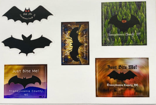 A collection of waterproof vinyl decal stickers with various bat designs and phrases.