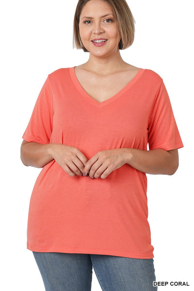 Clothing - Buttery Soft V-Neck Short Sleeve Top Straight Bottom Relaxed Fit in Plus Sizes