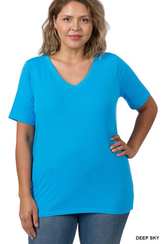 Clothing - Buttery Soft V-Neck Short Sleeve Top Straight Bottom Relaxed Fit in Plus Sizes