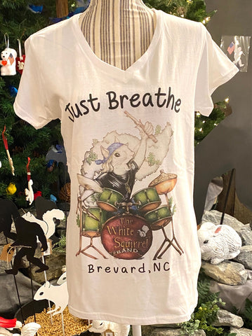 T-Shirt - Ladies - Just Breathe Drummer - Short Sleeve V-Neck