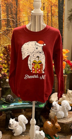 Christmas Sweatshirt - For Adults -  Burgundy Unisex Sweatshirt with Santa White Squirrel