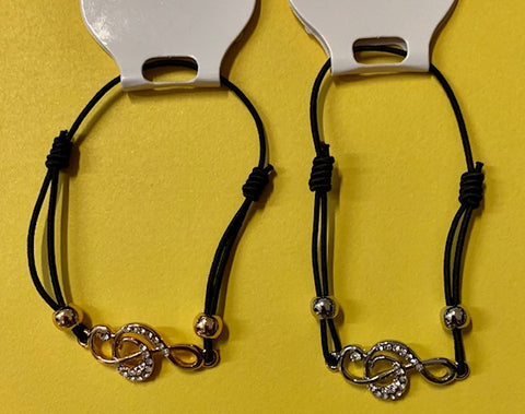 Jewelry - Bracelet - Treble Clef Embellished with Rhinestones on Stretchy Black Band