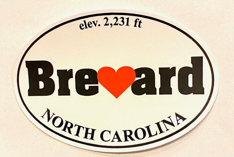 Decal/Sticker - I Heart Brevard, NC - Elev. 2,231 feet - Large White Oval