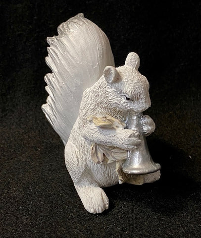 Figurine - Resin - White Squirrel with Trumpet - Hand-Painted