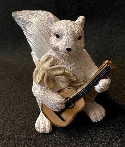 Figurine - Hand-Painted White Squirrel Playing a Guitar