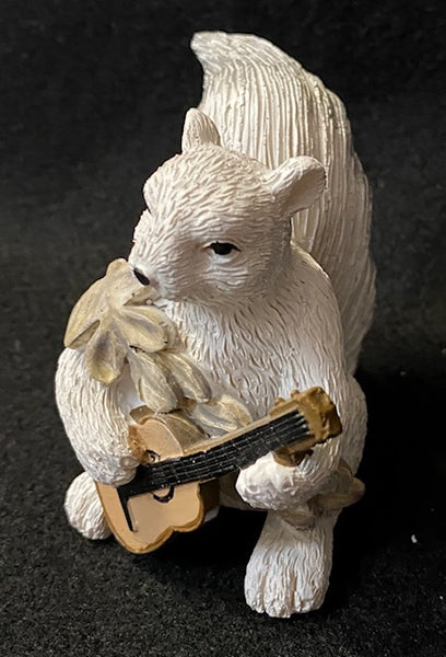 Figurine - Resin - White Squirrel with Guitar - Hand-Painted