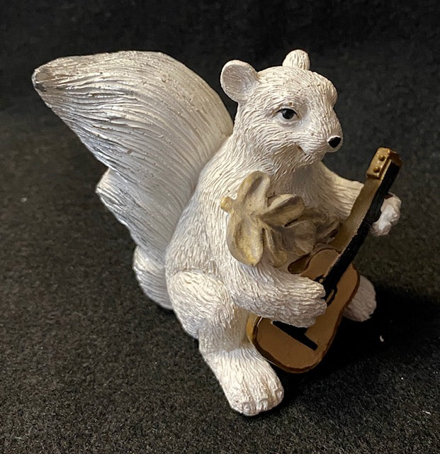 Figurine - Resin - White Squirrel with Guitar - Hand-Painted