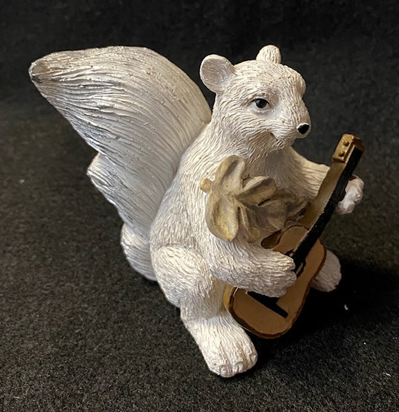 Figurine - Resin - White Squirrel with Guitar - Hand-Painted