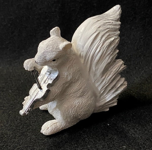 Figurine - Resin - White Squirrel Playing a Violin - Hand-Painted