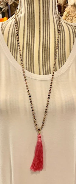 Jewelry - Tassle Necklace in Earth Tones - 4 mm beads