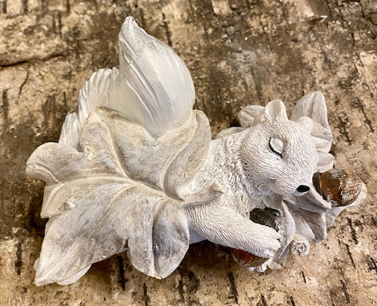 Figurine - Resin - White Squirrel Sleeping