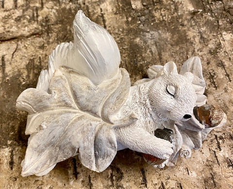 Figurine - Resin - White Squirrel Sleeping