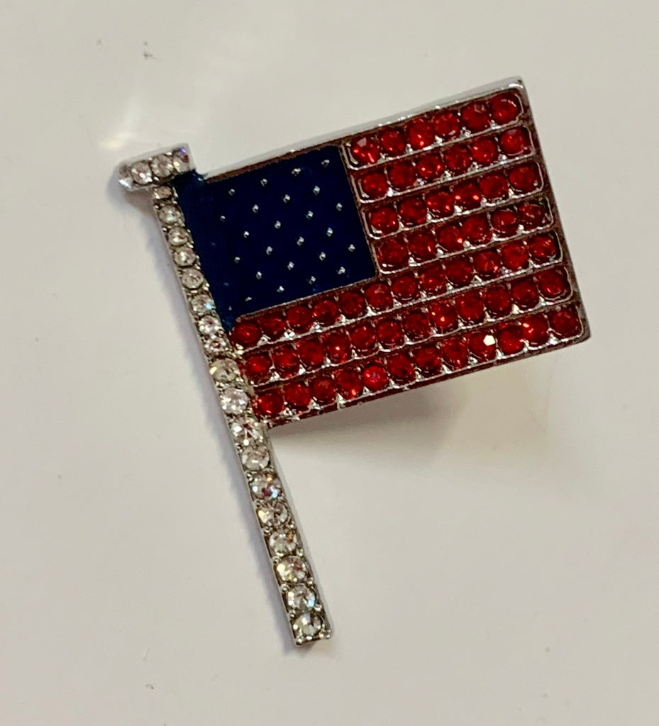 Patriotic Jewelry - Hat/Lapel Pin - One Dimensional American Flag with Red and White Crystals