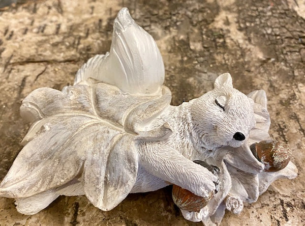 Figurine - Resin - White Squirrel Sleeping