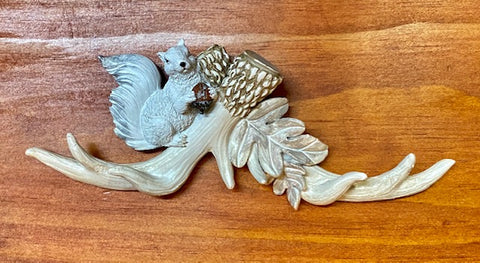 Home Decor - Antler with Squirrel on Left - White Squirrel Wall Hanging