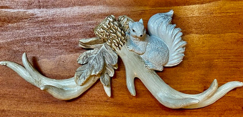 Home Decor - Antler with Squirrel on Right - White Squirrel Wall Hanging