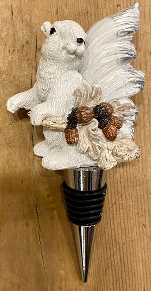 Wine Bottle Stoppers - White Squirrel with Acorns