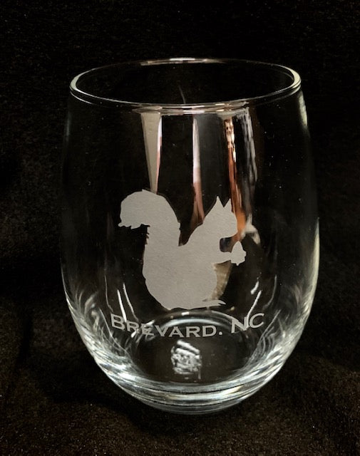 Crystal Wine Glass Etched with the White Squirrel Design