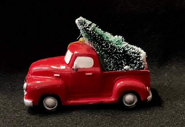 Ornament - Red Truck or Station Wagon with a Christmas Tree in the Back