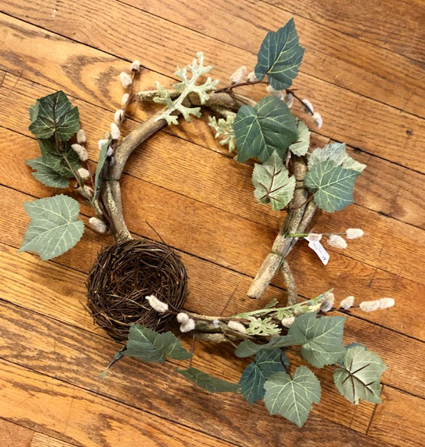 Home Decor - Wreath made from Pussywillow with a nest 14"